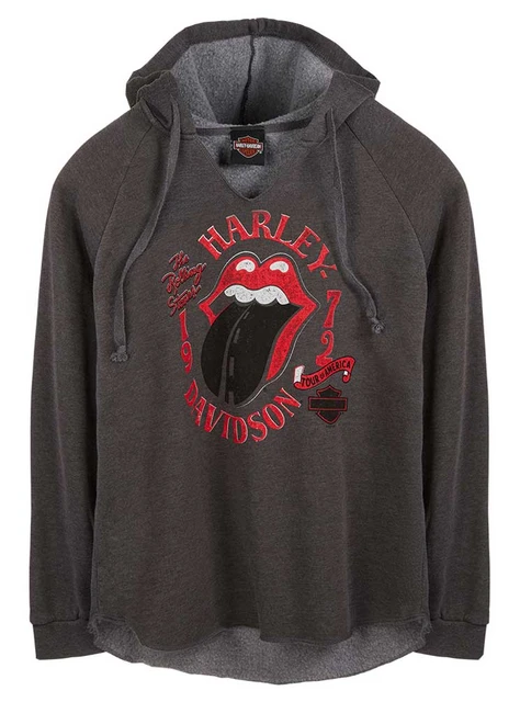 Harley-Davidson Women's Rolling Stones Highway Notched Pocketless Hoodie, Gray - Wisconsin Harley-Davidson