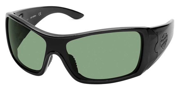 Harley-Davidson Men's Full Rim Sport Sunglasses, Shiny Black Frame/Green Lenses - Wisconsin Harley-Davidson