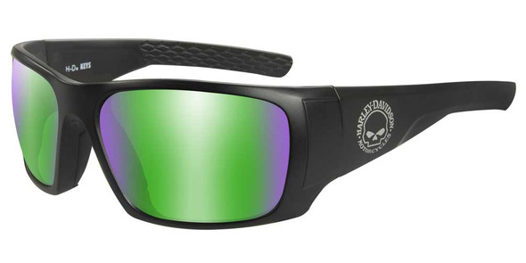 Harley-Davidson Men's Keys Sunglasses, Green Mirror Lenses & Matte Black Frames - Wisconsin Harley-Davidson