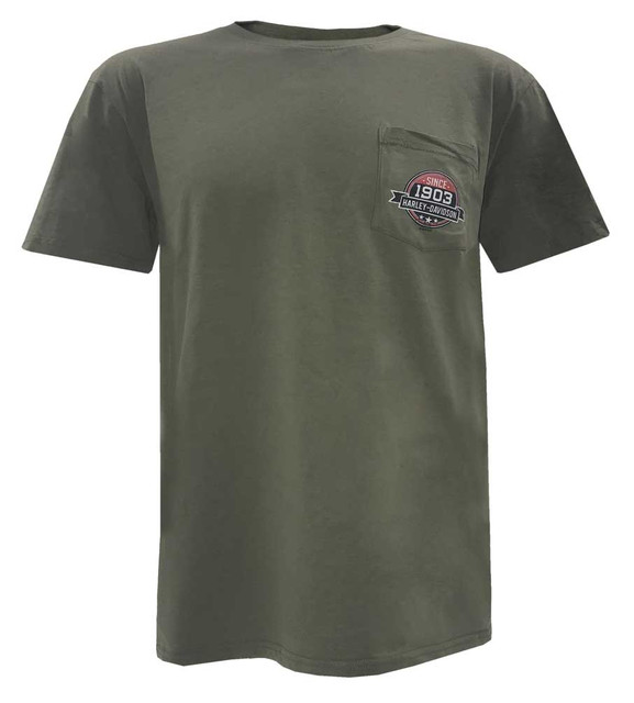 Harley-Davidson Men's Glory Days 1903 Chest Pocket Short Sleeve T-Shirt, Green - Wisconsin Harley-Davidson