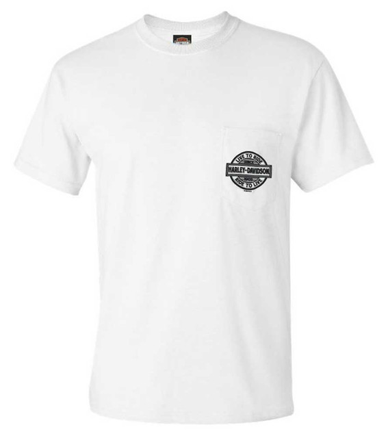 Harley-Davidson Men's Live To Ride Chest Pocket Short Sleeve T-Shirt, White - Wisconsin Harley-Davidson