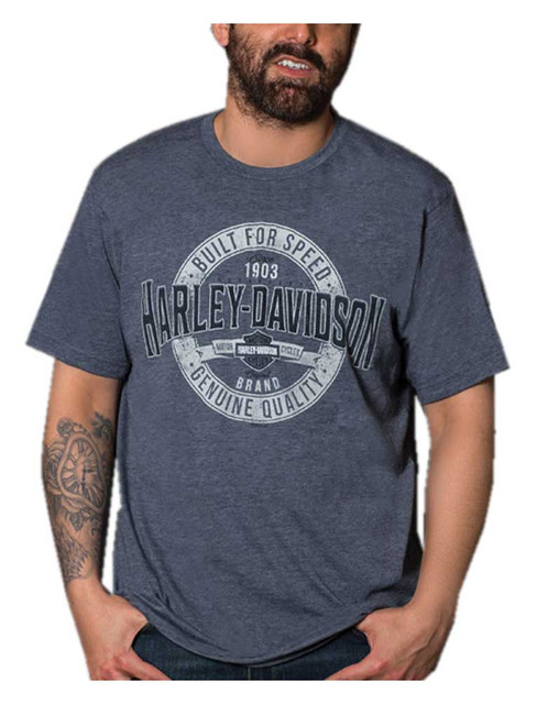 Harley-Davidson Men's Distressed H-D Short Sleeve Poly-Blend T-Shirt, Navy Blue - Wisconsin Harley-Davidson