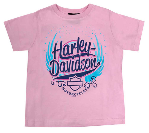Harley-Davidson Little Girl's Winged H-D Short Sleeve Toddler T-Shirt - Pink - Wisconsin Harley-Davidson