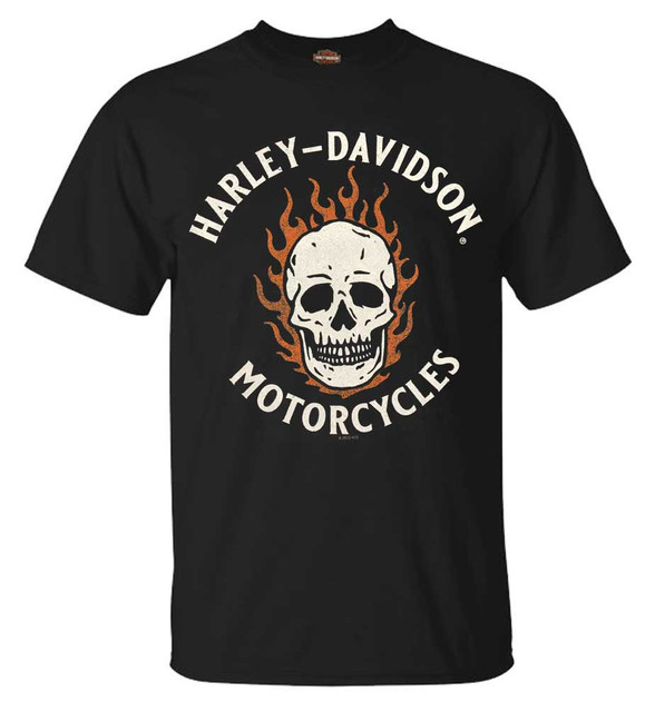 Harley-Davidson Men's Spooky Fiery Skull Short Sleeve Cotton T-Shirt, Black - Wisconsin Harley-Davidson