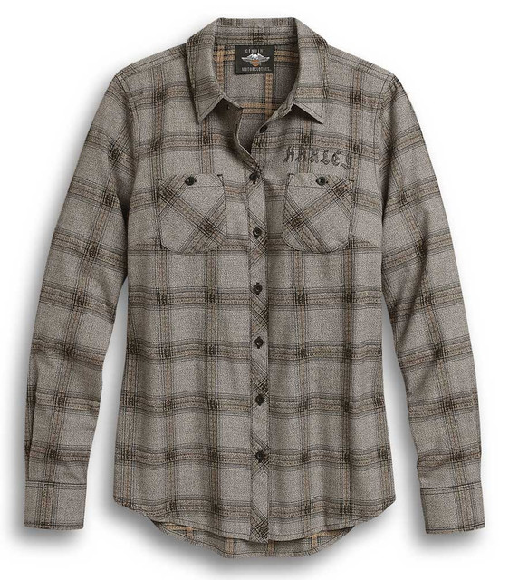Harley-Davidson Women's Genuine Winged Logo Plaid Long Sleeve Shirt 96314-20VW - Wisconsin Harley-Davidson