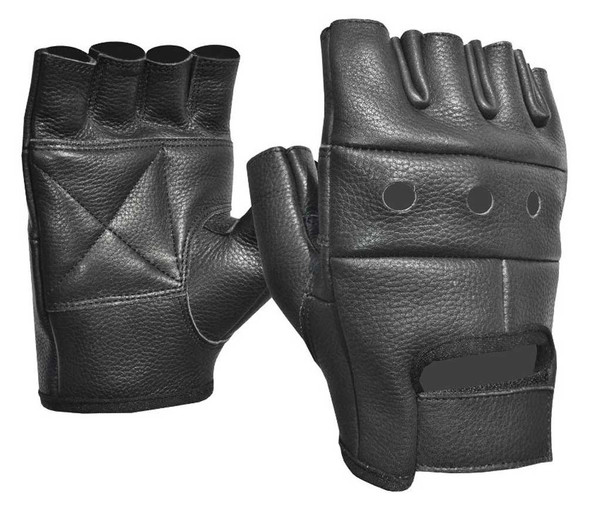 Fulmer Men's 550 Blaze Fingerless Cowhide Leather Motorcycle Gloves - Black - Wisconsin Harley-Davidson