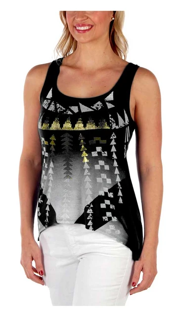 Liberty Wear Women's Arrow Head Foiled Hi-Low Hem Sleeveless Tank Top, Black - Wisconsin Harley-Davidson