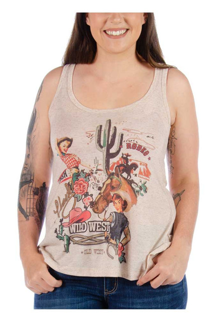 Liberty Wear Women's Howdy Vintage Cartoon Easy Fit Sleeveless Tank Top, Khaki - Wisconsin Harley-Davidson