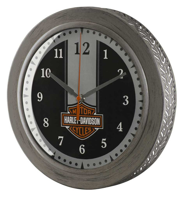 Harley-Davidson Custom Metal Tire Tread Bar & Shield Clock - 12 inch HDX-99176 - Wisconsin Harley-Davidson
