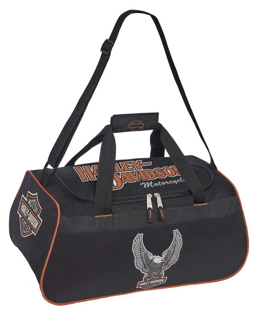 Harley-Davidson Winged Eagle B&S Sports Duffel Bag w/ Adjustable Strap - Black - Wisconsin Harley-Davidson