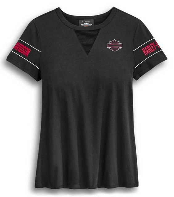 Harley-Davidson Women's Mesh V-Neck Short Sleeve T-Shirt - Black 96412-20VW - Wisconsin Harley-Davidson