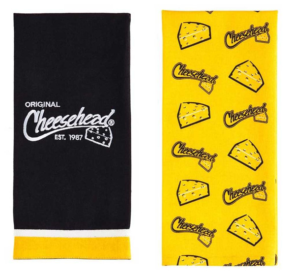 Original Cheesehead Graphic Textile Tea Towels- Set of 2, Gold & Black 4DTS5070A - Wisconsin Harley-Davidson