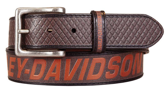 Harley-Davidson Men's Free Rein American Flag Brown Leather Belt- Antique Nickel - Wisconsin Harley-Davidson
