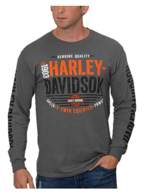 Harley-Davidson Men's Hype H-D Long Sleeve Crew-Neck Cotton T-Shirt, Charcoal - Wisconsin Harley-Davidson