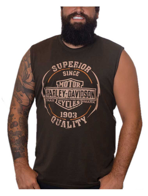 Harley-Davidson Men's Next Gear B&S Sleeveless Cotton Muscle Shirt, Brown - Wisconsin Harley-Davidson