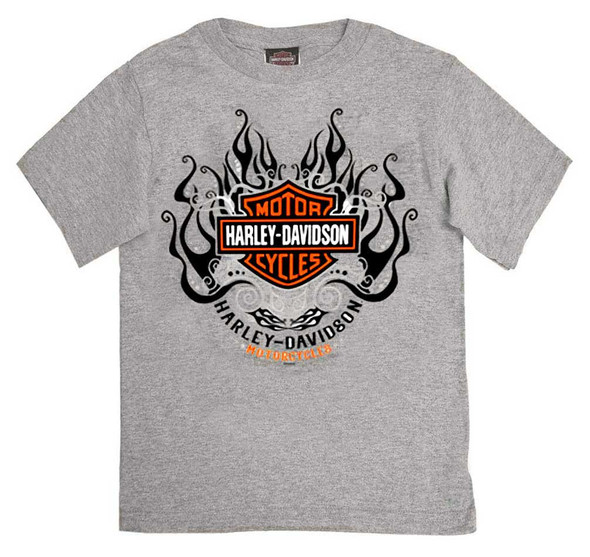 Harley-Davidson Girl's Starry B&S Short Sleeve T-Shirt, Toddler & Youth, Gray - Wisconsin Harley-Davidson