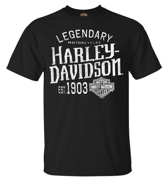 Harley-Davidson Men's Distressed H-D Short Sleeve Crew-Neck Cotton Tee, Black - Wisconsin Harley-Davidson