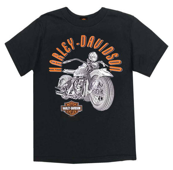 Harley-Davidson Boy's Tonal Bike Short Sleeve Cotton Tee, Toddler & Youth, Black - Wisconsin Harley-Davidson