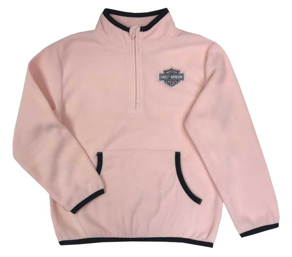 Harley-Davidson Big Girls' Micro Polar Tech Fleece Sweatshirt - Light Pink - Wisconsin Harley-Davidson