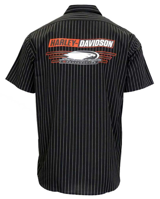 ★Harley Davidson★ Open BS Silk Short Sleeve T-Shirt Black Harley-Davidson® Men's Screamin' Eagle Pinstripe Woven Shop