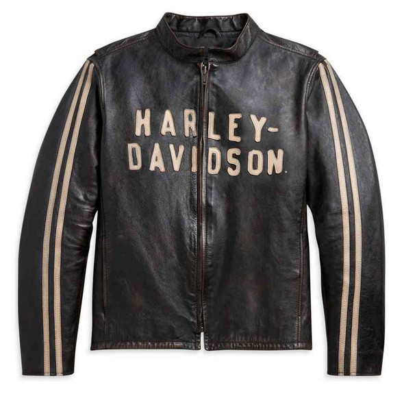 Harley-Davidson® Men's Retro Sleeve Stripe Leather Jacket - Black