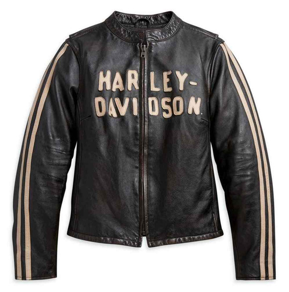 Harley-Davidson Women's Sleeve Stripe Leather Jacket, Black 97000-21VW - Wisconsin Harley-Davidson