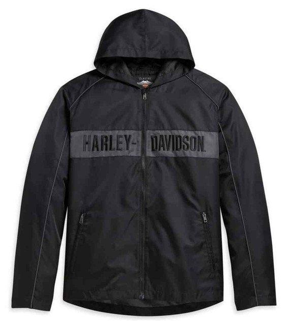Harley-Davidson Men's Hooded Stripe Nylon Casual Jacket, Black 97432-21VM - Wisconsin Harley-Davidson