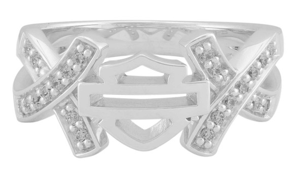 Harley-Davidson Women's Criss Cross White Crystal B&S Ring, Sterling Silver - Wisconsin Harley-Davidson
