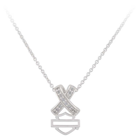 Harley-Davidson Women's Criss Cross Crystal B&S Necklace, Sterling Silver - Wisconsin Harley-Davidson