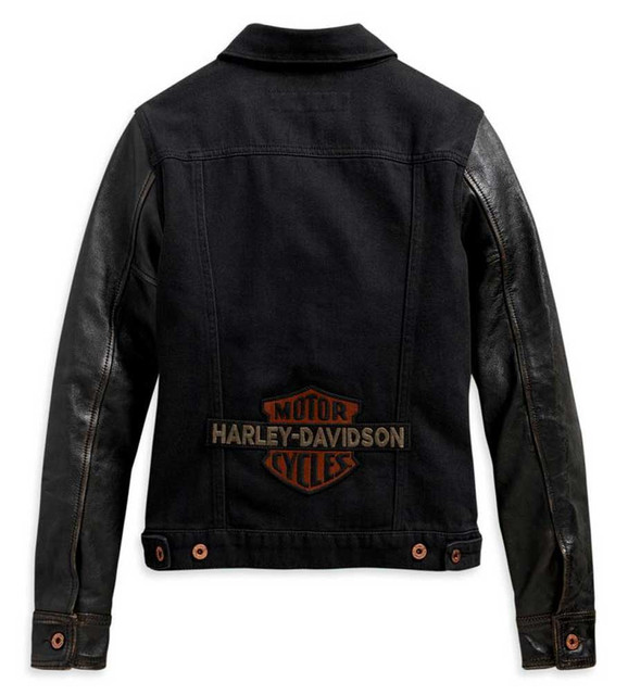 Harley-Davidson® Women's Logo Leather Sleeves Denim Jean Jacket