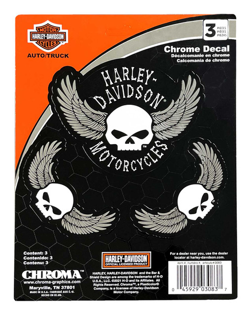 Harley-Davidson Embossed Winged Skulls Chrome Decals - 3 Piece - 6 x 8 in. - Wisconsin Harley-Davidson