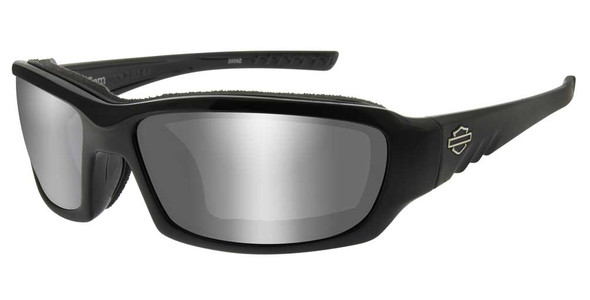 Harley-Davidson Men's GEM Sunglasses, Silver Flash Lenses & Gloss Black Frames - Wisconsin Harley-Davidson