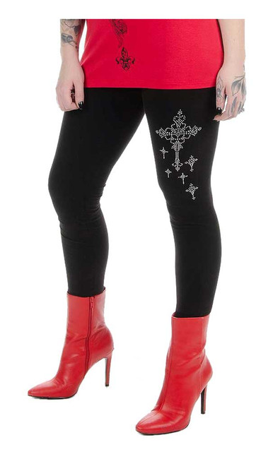 Liberty Wear Women's Cross My Heart Bling Mid-Rise Stretch Leggings - Black - Wisconsin Harley-Davidson
