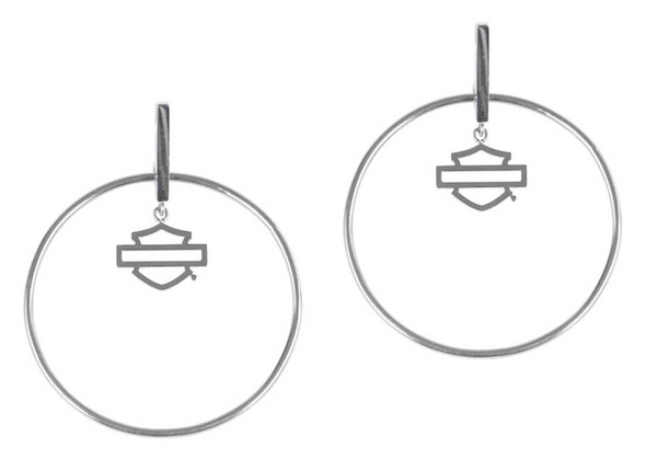 Harley-Davidson Women's Large Bar & Shield Stick Post Circle Steel Earrings - Wisconsin Harley-Davidson