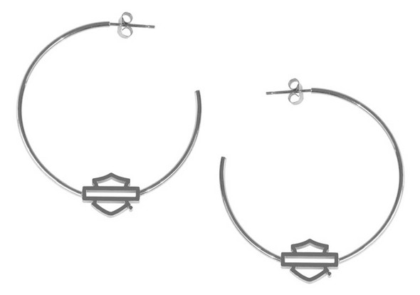 Harley-Davidson Women's Medium Bar & Shield Logo Hoop Earrings - Stainless Steel - Wisconsin Harley-Davidson