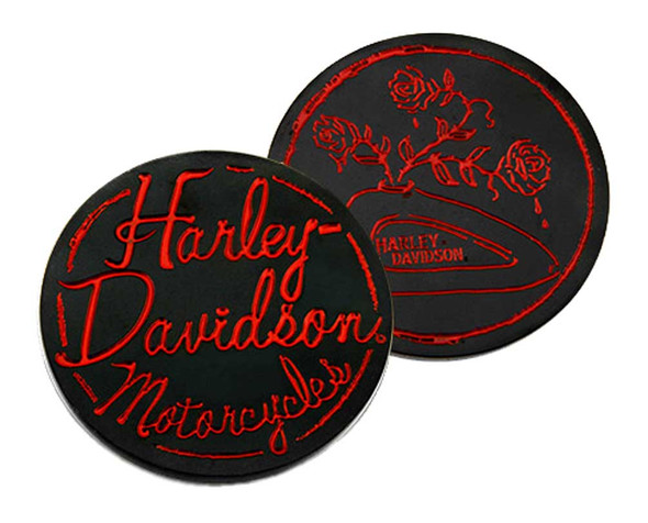 Harley-Davidson Engraved Roses Tank Metal Challenge Coin, 1.75 in. - Black/Red - Wisconsin Harley-Davidson