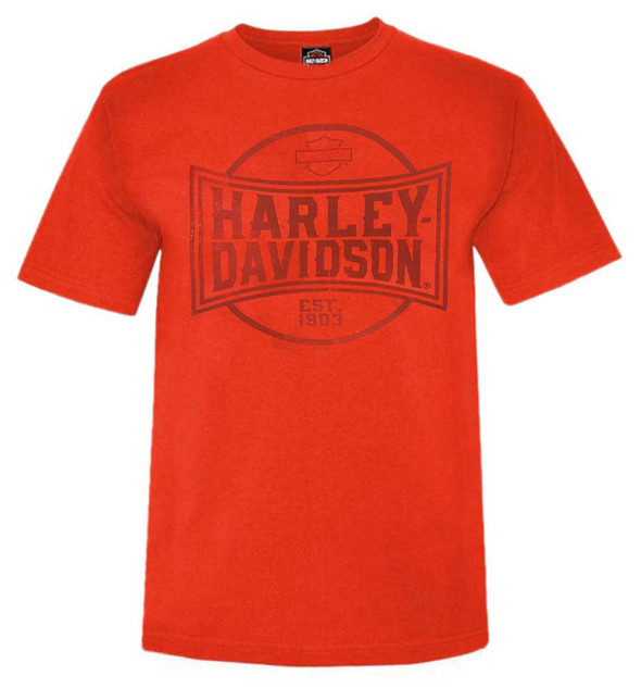 Harley Davidson® Mens Imperial Short Sleeve Crew Neck Cotton T Shirt Orange Wisconsin 