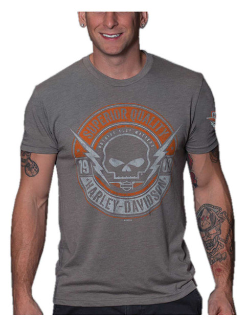 Harley-Davidson Men's Knockdown Skull Tri-Blend Short Sleeve T-Shirt, Gray - Wisconsin Harley-Davidson