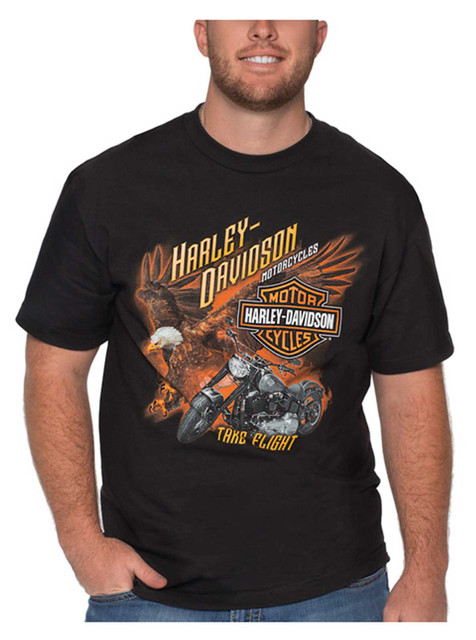 Harley-Davidson Men's Take Flight Eagle Short Sleeve Crew-Neck Cotton Tee, Black - Wisconsin Harley-Davidson