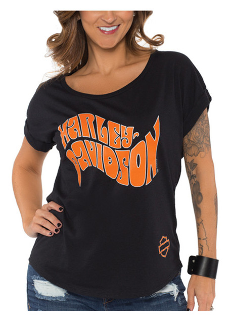 Harley-Davidson Women's Groovy H-D Short Sleeve Poly-Blend T-Shirt - Black - Wisconsin Harley-Davidson