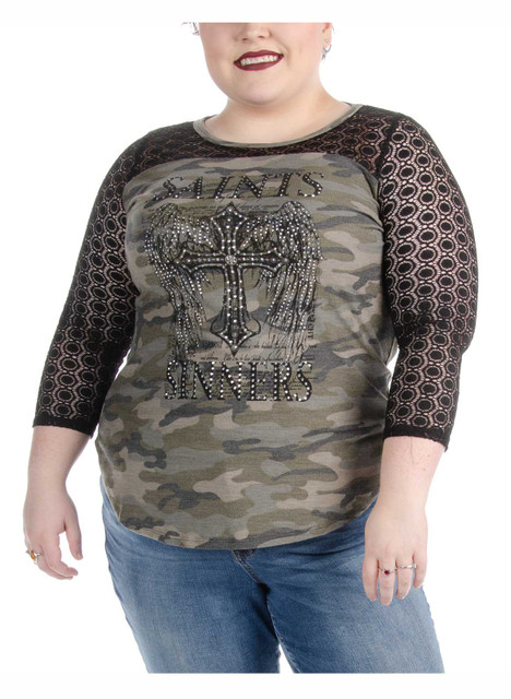 Liberty Wear Women's Saints and Sinners Thermal Long Sleeve Top - Camouflage - Wisconsin Harley-Davidson