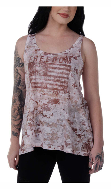 Liberty Wear Women's Desert Route Sleeveless Burnout Tank Top - Desert Camo - Wisconsin Harley-Davidson