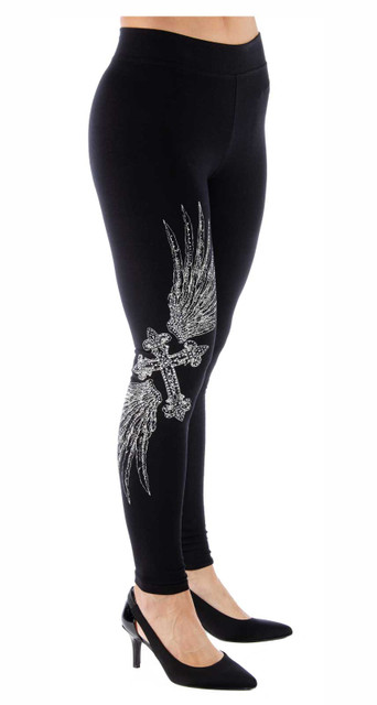 Liberty Wear Women's Cross & Wings Embellished Mid-Rise Leggings - Black - Wisconsin Harley-Davidson
