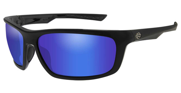 Harley-Davidson Men's Gears Sunglasses, Blue Mirror Lenses & Gloss Black Frames - Wisconsin Harley-Davidson