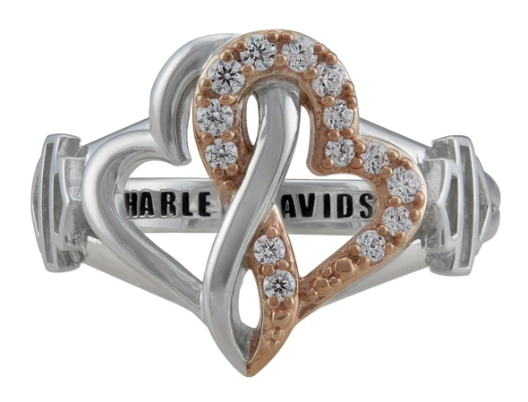 Harley-Davidson Women's White & Rose Gold Bling Infinity Hearts Ring, Silver - Wisconsin Harley-Davidson
