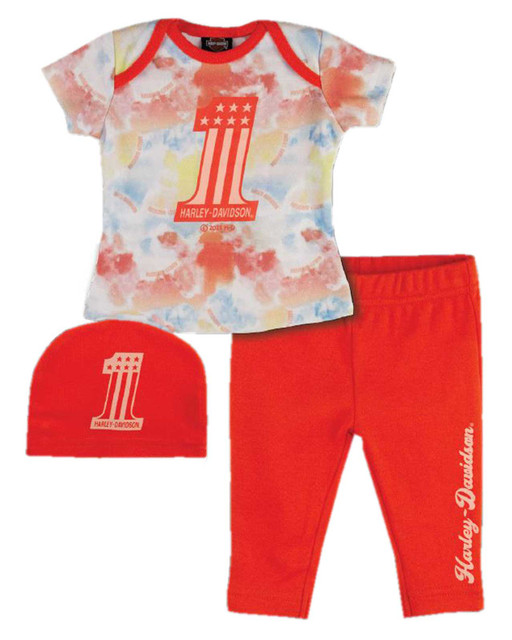 Harley-Davidson Baby Girls' Tie-Dye #1 Logo Newborn 3-Piece Set w/ Gift Bag - Wisconsin Harley-Davidson