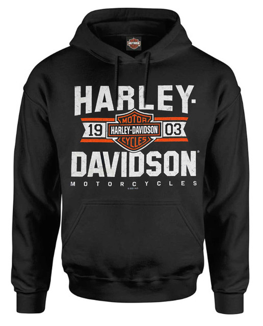 Harley-Davidson Men's Varsity B&S Logo Pullover Cotton-Blend Hoodie, Black - Wisconsin Harley-Davidson