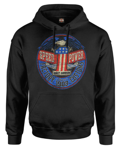 Harley-Davidson Men's Rebel #1 RWB Logo Pullover Cotton-Blend Hoodie, Black - Wisconsin Harley-Davidson