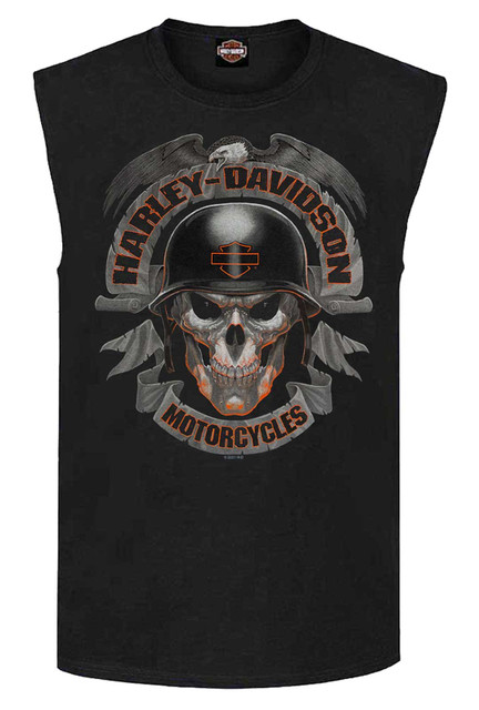 Harley-Davidson Men's Ghoulish Biker Skull Sleeveless Cotton Muscle Shirt, Black - Wisconsin Harley-Davidson