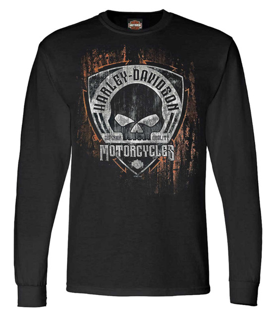 Harley-Davidson Men's Corrosion Skull Long Sleeve Crew-Neck Shirt - Black - Wisconsin Harley-Davidson